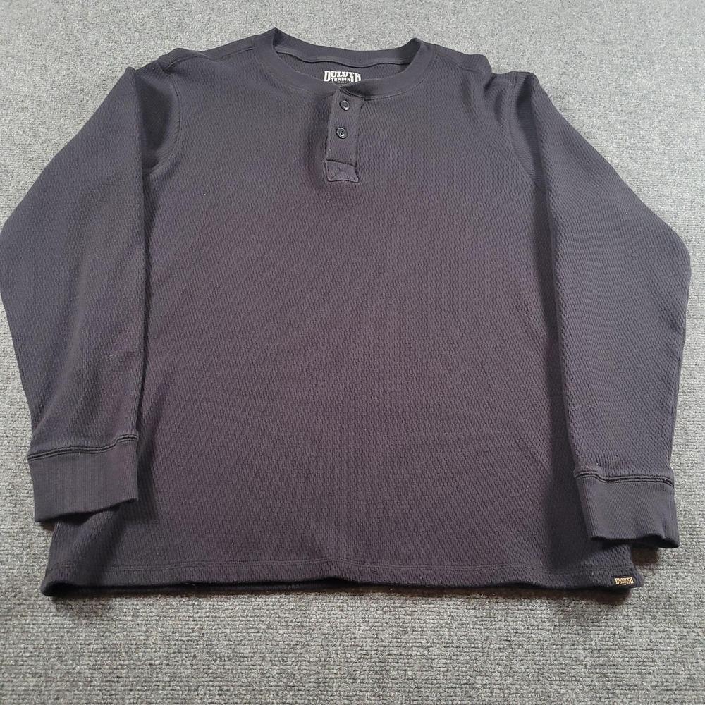 Duluth‎ Trading Co Thermal Shirt Mens Large Black Waffle Knit Henley Long Sleeve